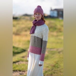 McConnell Woollen Mills TRI Band Sweater NWT Medium White Oat Pink WOOL